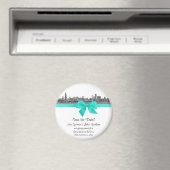 Aimant Chicago Skyline Etched BW Aqua Enregistrer la date (In Situ (Lave-vaisselle))