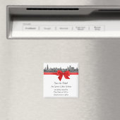 Aimant Chicago Skyline Etched BW Red Enregistrer la date (In Situ (Lave-vaisselle))