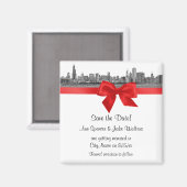 Aimant Chicago Skyline Etched BW Red Enregistrer la date (Recto/Verso)