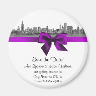 Aimant Chicago Skyline Etched BW Violet Enregistrer la da