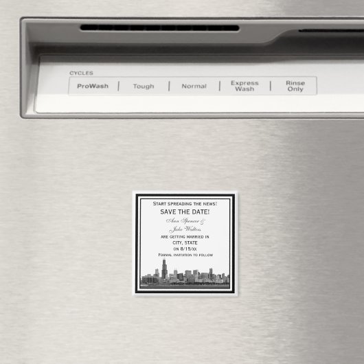 Aimant Chicago Skyline Etched encadré Enregistrer la date (In Situ (Lave-vaisselle))