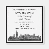 Aimant Chicago Skyline Etched encadré Enregistrer la date (Devant)