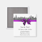 Aimant Chicago Skyline Gravé BW Violet Enregistrer la Dat (Recto/Verso)