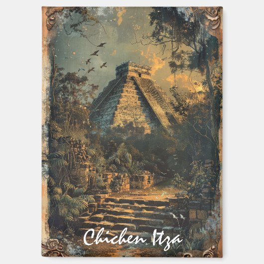 Aimant Chichen Itza Mexique Vintage voyage (Recto)