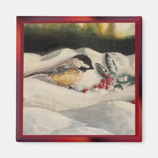 Aimant Chick-a-Dee with Mistletoe Folded Card (Blank) (Devant)