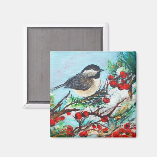 Aimant Chickadee-Sweet Winter Black Capped Oiseau de Chic (Recto/Verso)