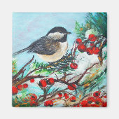 Aimant Chickadee-Sweet Winter Black Capped Oiseau de Chic (Devant)
