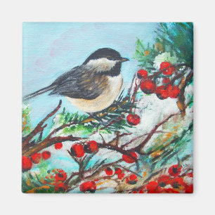 Aimant Chickadee-Sweet Winter Black Capped Oiseau de Chic