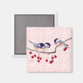 Aimant CHICKADEES & BERRIES ROUGES par SHARON SHARPE (Recto/Verso)