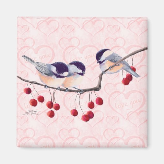 Aimant CHICKADEES & BERRIES ROUGES par SHARON SHARPE (Devant)