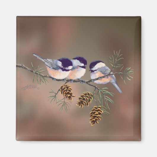 Aimant CHICKADEES & PINECONES par SHARON SHARPE (Devant)