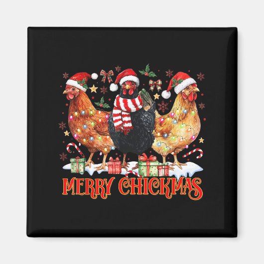 Aimant Chicken Christmas Merry Chickmas Santa Claus Hat F (Devant)