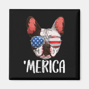 Aimant Chien à chien français 4 juillet Drapeau américain