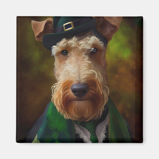 Aimant chien airedale à la St. Patrick's Day (Devant)
