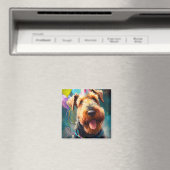 Aimant Chien Airedale avec casquette d'anniversaire et ba (In Situ (Lave-vaisselle))