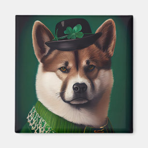 Aimant Chien akita en tenue de la Saint Patrick's Day