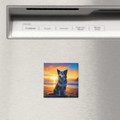 Aimant Chien assis sur Ocean Beach au coucher du soleil (In Situ (Lave-vaisselle))