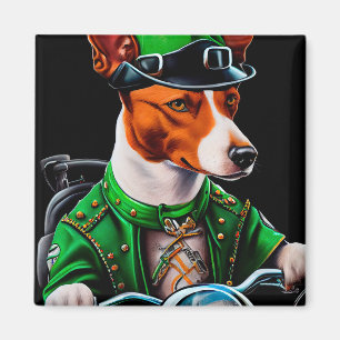 Aimant Chien Basenji conduisant un vélo St. Patrick's Day
