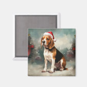 Aimant Chien beagle à Noël de neige (Recto/Verso)