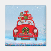 Aimant Chien beagle En Voiture Avec Le Père Noël (Devant)