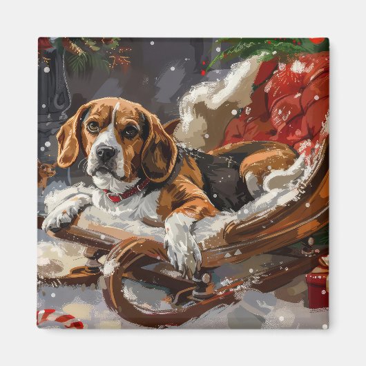 Aimant Chien Beagle Noël Festif (Devant)