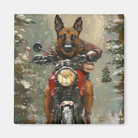 Aimant Chien belge Malinoi équitation moto Noël (Devant)
