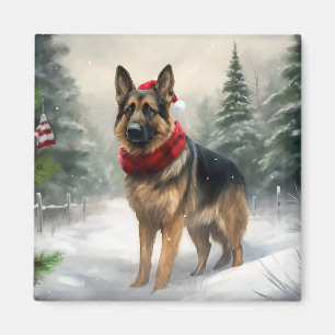 Aimant Chien berger allemand en Noël de neige