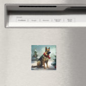 Aimant Chien berger allemand en Noël de neige (In Situ (Lave-vaisselle))