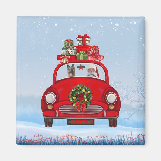 Aimant Chien berger allemand en voiture avec le Père Noël (Devant)
