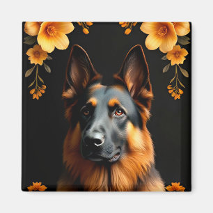 Aimant Chien berger allemand Entouré de fleurs vibrantes