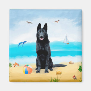 Aimant Chien berger allemand noir sur la plage