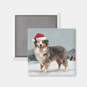 Aimant Chien berger australien en Noël de neige (Recto/Verso)