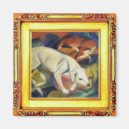 Aimant Chien blanc, renard et chat de Franz Marc (Devant)