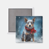 Aimant Chien Blue Heeler dans la neige de Noël (Recto/Verso)