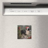 Aimant Chien Border Collie dans la neige de Noël (In Situ (Lave-vaisselle))