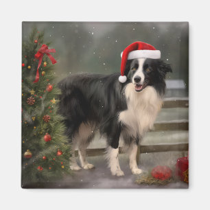 Aimant Chien Border Collie dans la neige de Noël
