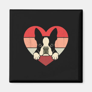 Aimant Chien Boston Terrier Rétro Cœur Saint-Valentin Vin