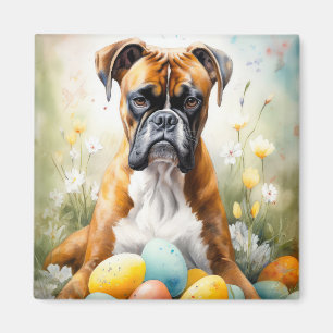 Aimant Chien Boxer avec œufs de Pâques vacances