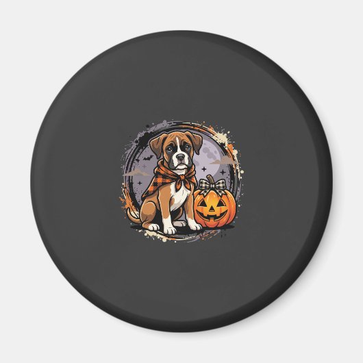 Aimant Chien Boxer Halloween Citrouille Sublimation (Devant)