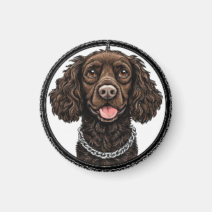 Aimant Chien Brun Avec une Chaîne et un Cercle Décoratif