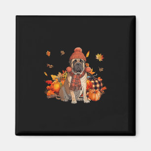 Aimant Chien Bullmastiff Écharpe d'automne Citrouilles de