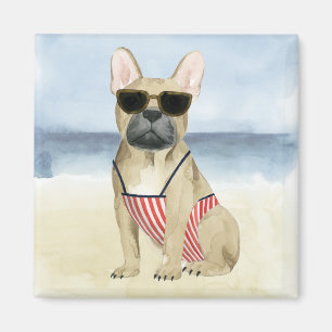 Aimant Chien chaud   Chiot En Lunettes De Soleil À La Pla