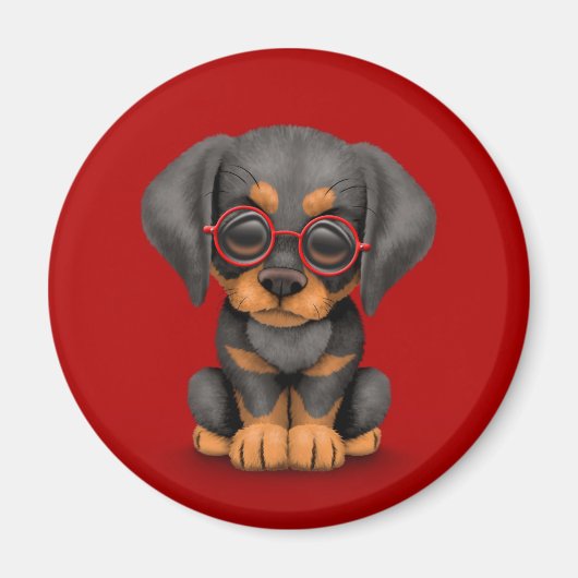 Aimant Chien chiot de Doberman avec lunettes de lecture, (Devant)