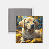 Aimant Chien chiot jouant dans les feuilles d'automne (Recto/Verso)
