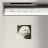 Aimant Chien chiot maltais blanc personnalisé (In Situ (Lave-vaisselle))