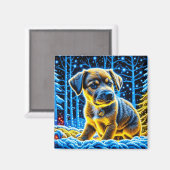 Aimant Chien chiot mignon jouant à Noël de neige (Recto/Verso)