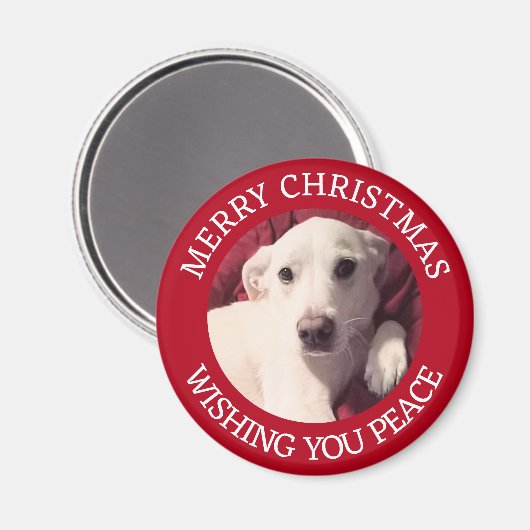 Aimant Chien chiot mignon Joyeux Noël Paix Rouge (Recto/Verso)
