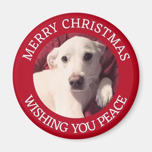 Aimant Chien chiot mignon Joyeux Noël Paix Rouge (Devant)
