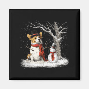 Aimant Chien Corgi Drôle Dans L'Arbre De Noël En Hiver