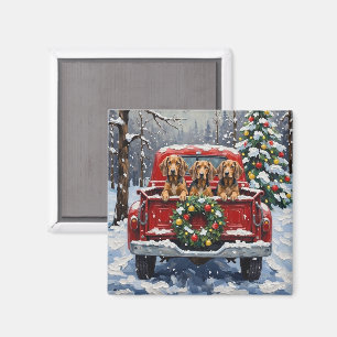 Aimant Chien courant à pointillé bleu Noël Camion Rouge F
